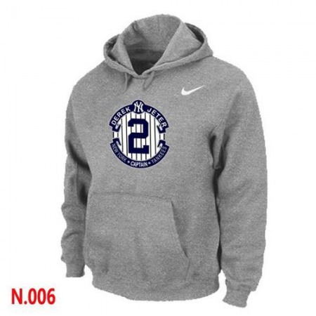 New York Yankees #2 Derek Jeter Official Final Season Commemorative Logo Pullover Hoodie Light Grey