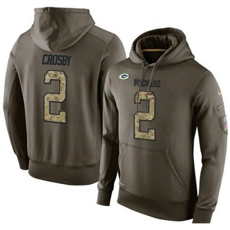 NFL Men's Green Bay Packers #2 Mason Crosby Stitched Green Olive Salute To Service KO Performance Hoodie