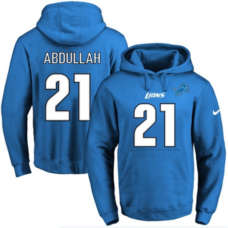 Lions #21 Ameer Abdullah Blue Name & Number Pullover NFL Hoodie