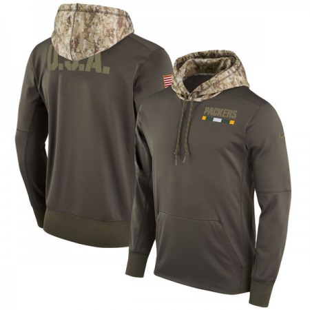 Men's Green Bay Packers Olive Salute to Service Sideline Therma Pullover Hoodie