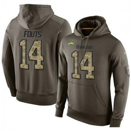 NFL Men's San Diego Chargers #14 Dan Fouts Stitched Green Olive Salute To Service KO Performance Hoodie