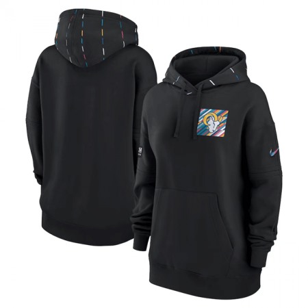 Women's Los Angeles Rams Black 2023 Crucial Catch Club Pullover Hoodie(Run Small)