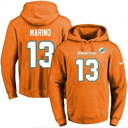 Dolphins #13 Dan Marino Orange Name & Number Pullover NFL Hoodie