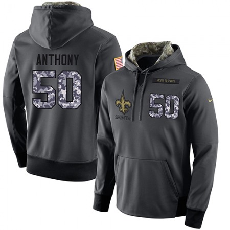 NFL Men's New Orleans Saints #50 Stephone Anthony Stitched Black Anthracite Salute to Service Player Performance Hoodie