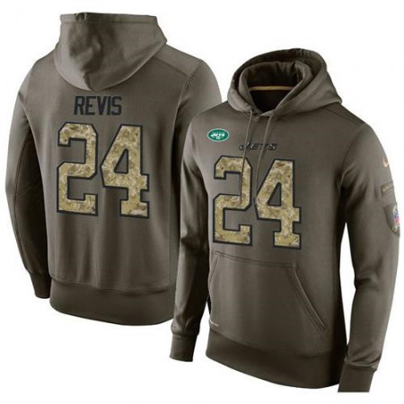 NFL Men's New York Jets #24 Darrelle Revis Stitched Green Olive Salute To Service KO Performance Hoodie