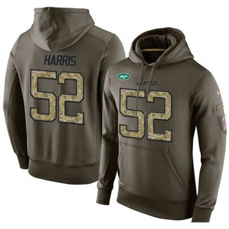 NFL Men's New York Jets #52 David Harris Stitched Green Olive Salute To Service KO Performance Hoodie