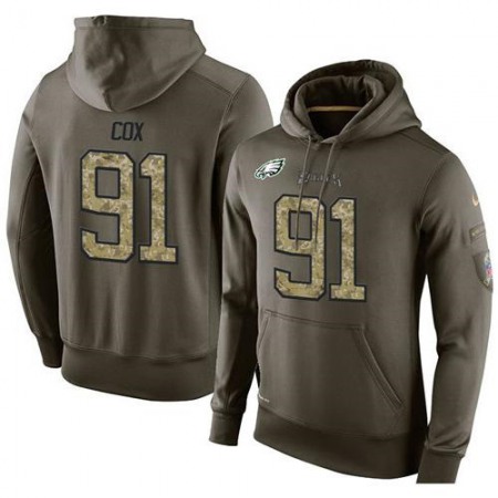 NFL Men's Philadelphia Eagles #91 Fletcher Cox Stitched Green Olive Salute To Service KO Performance Hoodie