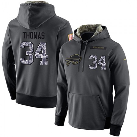 NFL Men's Buffalo Bills #34 Thurman Thomas Stitched Black Anthracite Salute to Service Player Performance Hoodie