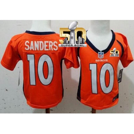 Toddler Broncos #10 Emmanuel Sanders Orange Team Color Super Bowl 50 Stitched NFL Elite Jersey