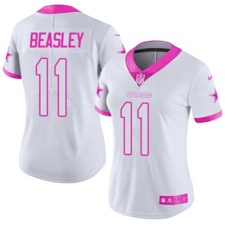 Cowboys #11 Cole Beasley White/Pink Women's Stitched NFL Limited Rush Fashion Jersey