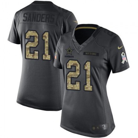 Cowboys #21 Deion Sanders Black Women's Stitched NFL Limited 2016 Salute to Service Jersey