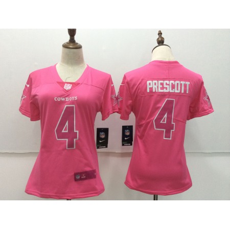Women's Dallas Cowboys #4 Dak Prescott Pink Stitched NFL Limited Rush Fashion Jersey
