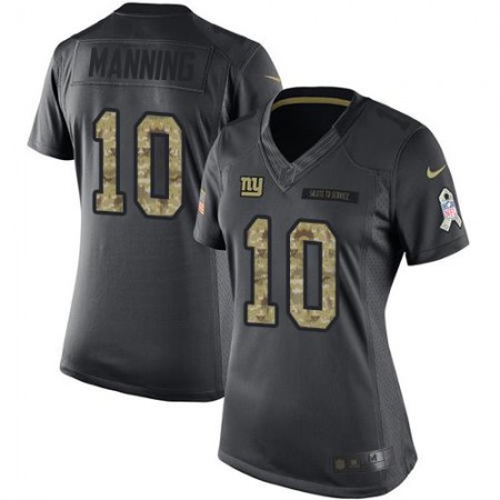Giants #10 Eli Manning Black Women's Stitched NFL Limited 2016 Salute to Service Jersey
