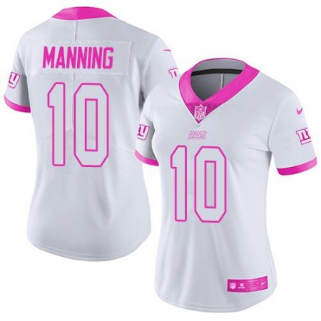 Giants #10 Eli Manning White/Pink Women's Stitched NFL Limited Rush Fashion Jersey