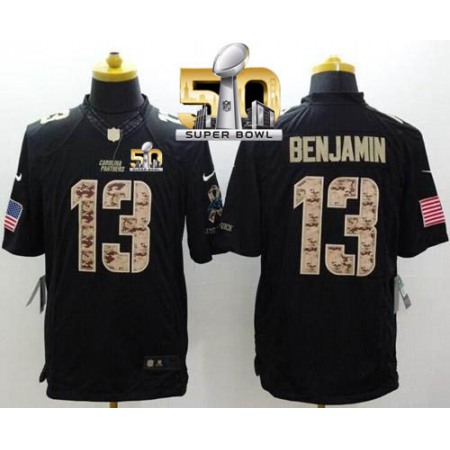 Panthers #13 Kelvin Benjamin Black Super Bowl 50 Men's Stitched NFL Limited Salute to Service Jersey