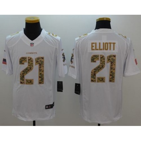 Cowboys #21 Ezekiel Elliott White Men's Stitched NFL Limited Salute To Service Jersey