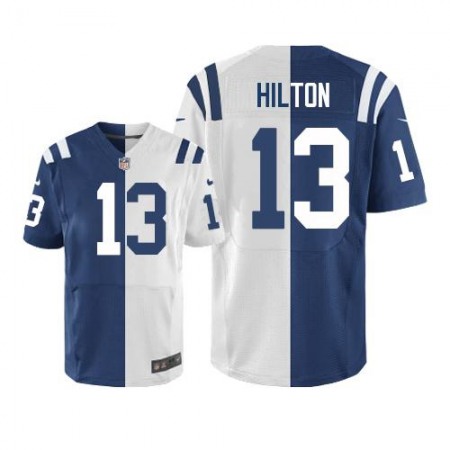 Colts #13 T.Y. Hilton Royal Blue/White Men's Stitched NFL Elite Split Jersey
