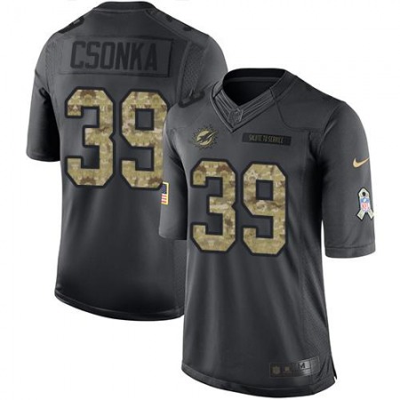 Dolphins #39 Larry Csonka Black Men's Stitched NFL Limited 2016 Salute to Service Jersey