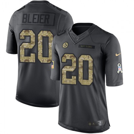 Steelers #20 Rocky Bleier Black Men's Stitched NFL Limited 2016 Salute to Service Jersey