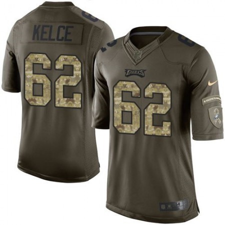 Eagles #62 Jason Kelce Green Youth Stitched NFL Limited Salute to Service Jersey